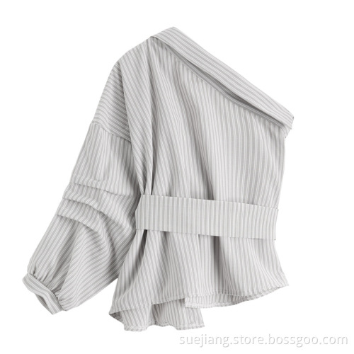 Fashion Striped Sweet Shirt Top Irregular